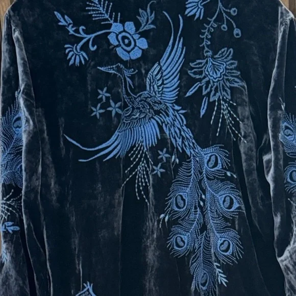 Johnny Was heavily embroidered Azure Velvet Kimono Sleeve Shirt/Jacket NWT - Picture 7 of 12
